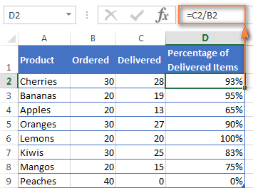 How to calculate percentage in excel