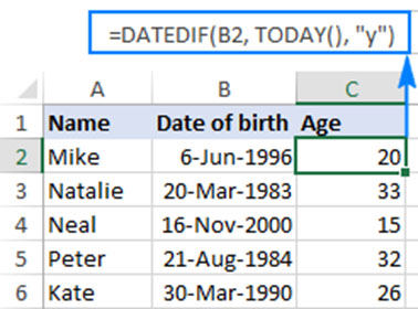 calculate your age in Excel