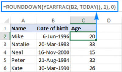 Calculate Age From Date Of Birth With YEAEFRAC Function 